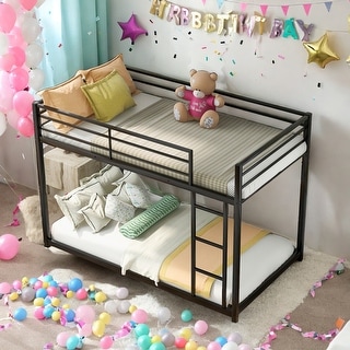 Twin Over Twin Convenient Metal Bunk Bed,Low Bunk Bed With Ladder for Home