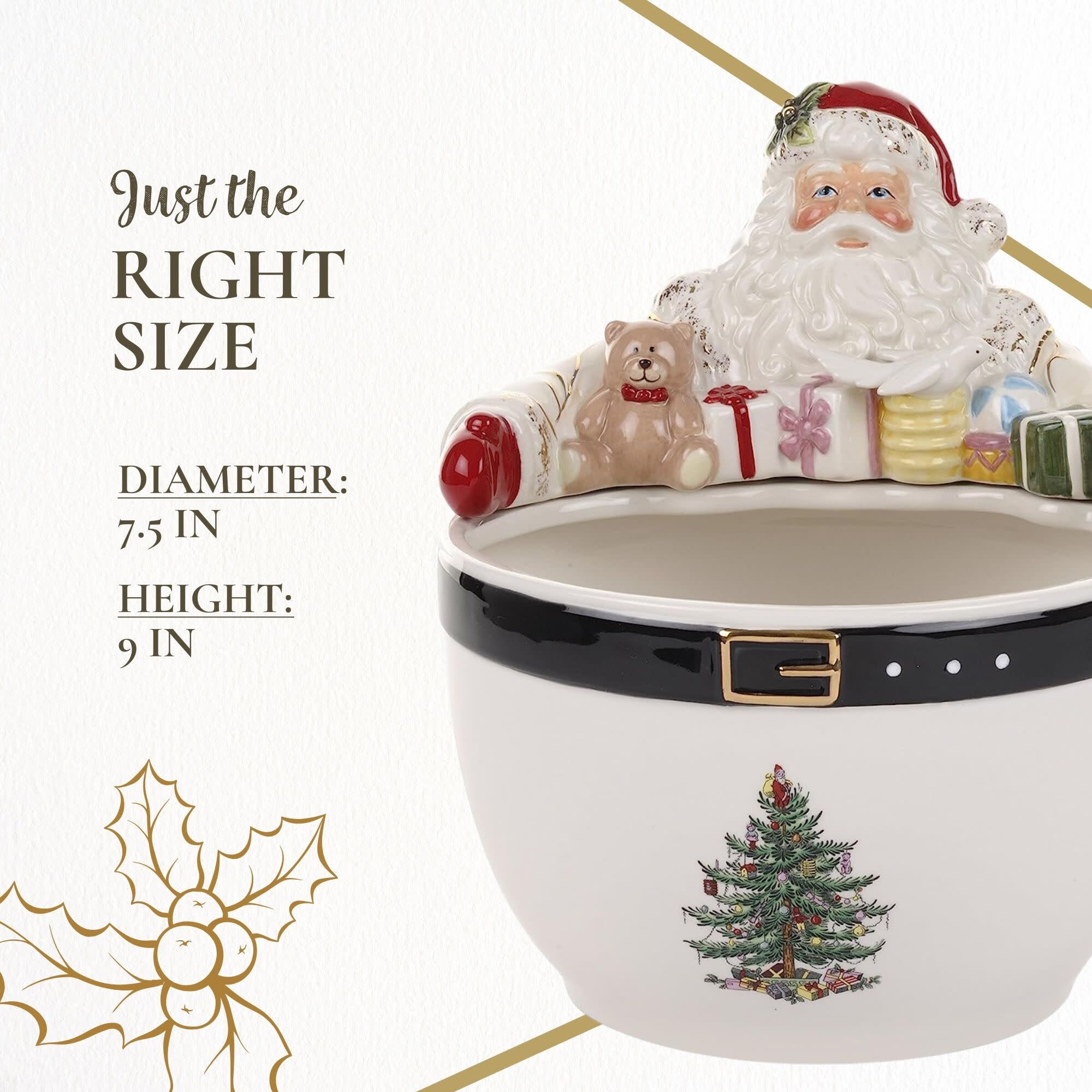 Spode Christmas Tree Figural Santa Nut Bowl - 7.5