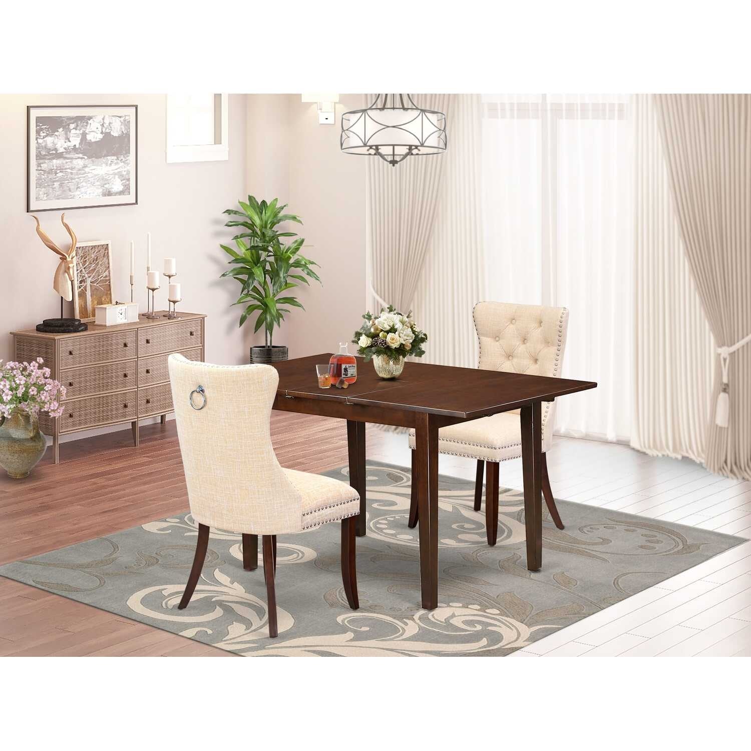 HomeStock 3-Pc Mahogany Finish Rectangular Solid Wood Top with Butterfly Leaf Dining Table Set
