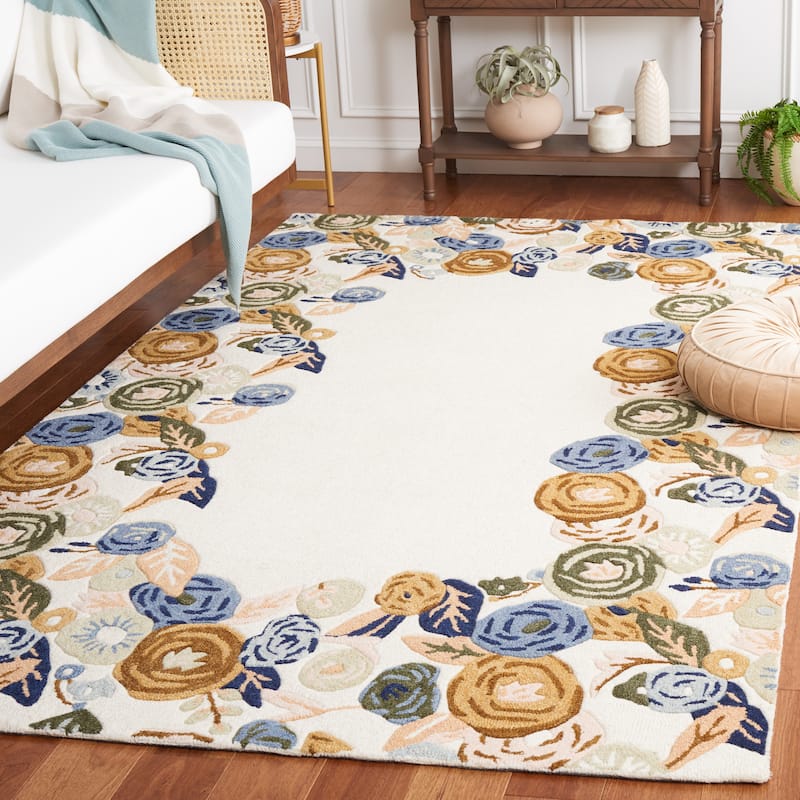 SAFAVIEH Handmade Chelsea Pietie French Country Floral Wool Rug - 6' x 9' - Ivory/Blue