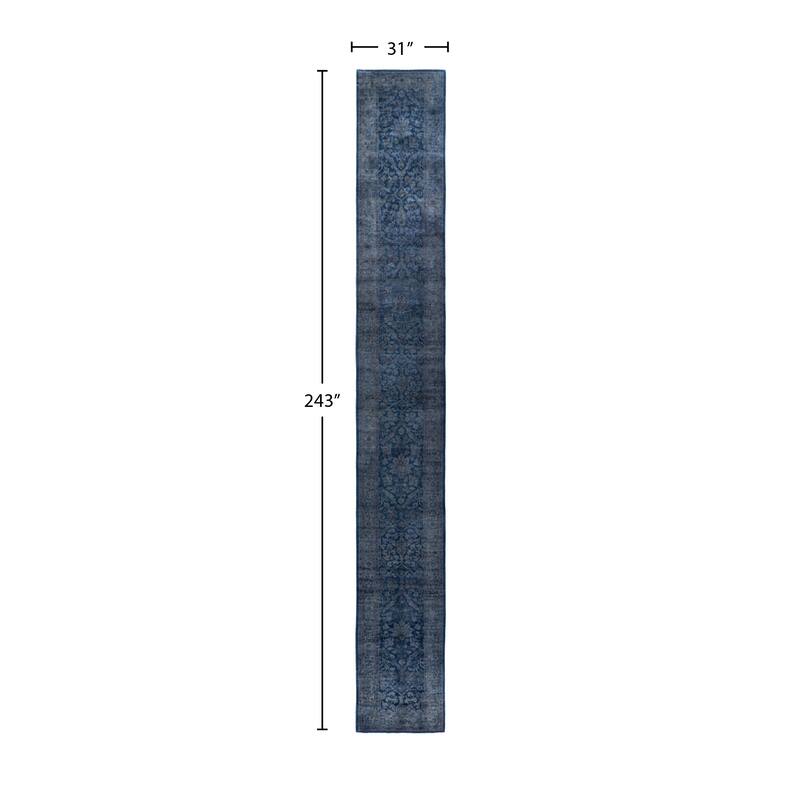 Overdyed One-of-a-Kind Hand-Knotted Runner Rug - Gray - 2' 7" x 20' 3"