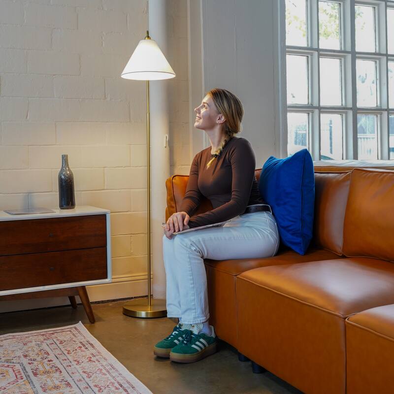 Majestic Glow Brass Floor Lamp - White