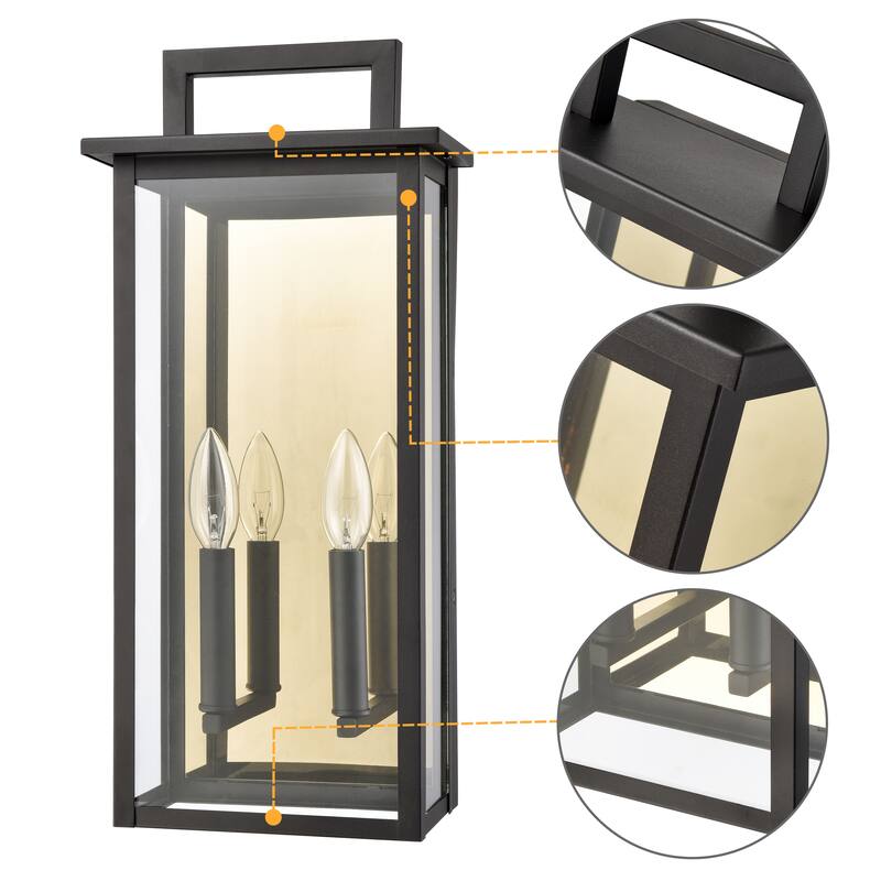 C Cattleya Matte Black Outdoor Wall Light with Gold Reflector and Clear Glass Shade