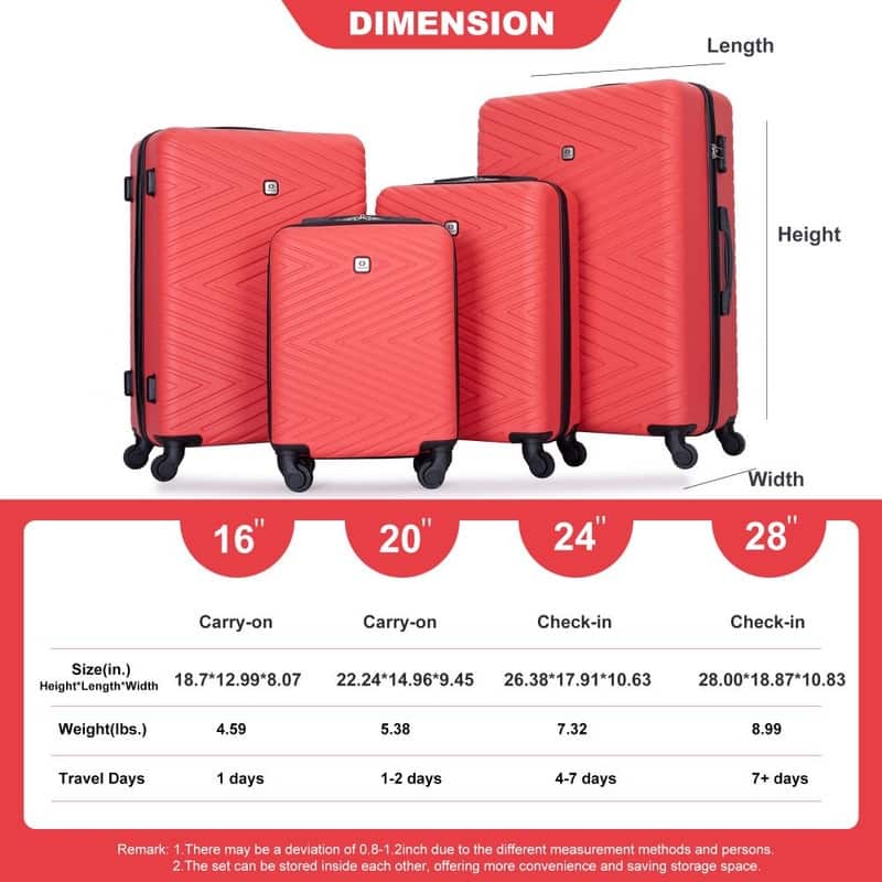 4PCS ABS Lightweight Suitcase Luggage Set with Rotating Wheels,24" and 28" with TSA Lock