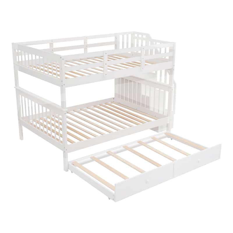 Stairway Bunk Bed with Trundle, Storage and Guard Rail