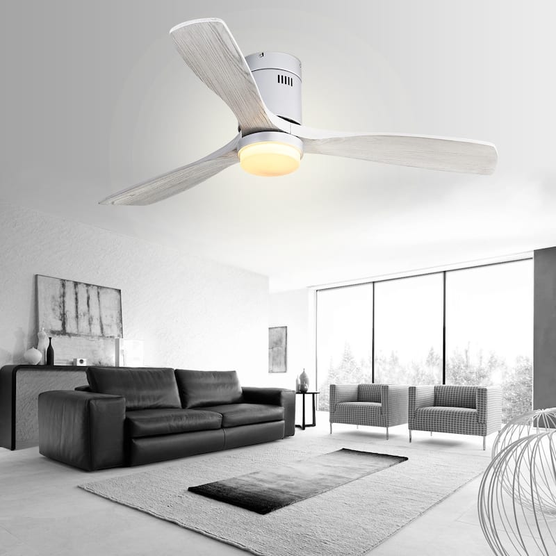 52 inch Flush Mount Ceiling Fans With/Without Lights & Remote Solid Wood Fans For Bedroom