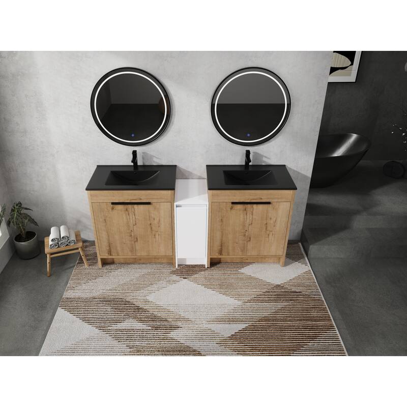 72" Freestanding Bathroom Vanity Set with Adjustable Storage Cabinets, Black Ceramic Sink