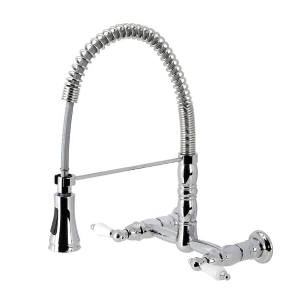 slide 2 of 5, Heritage Two-Handle Wall-Mount Pull-Down Sprayer Kitchen Faucet Polished Chrome