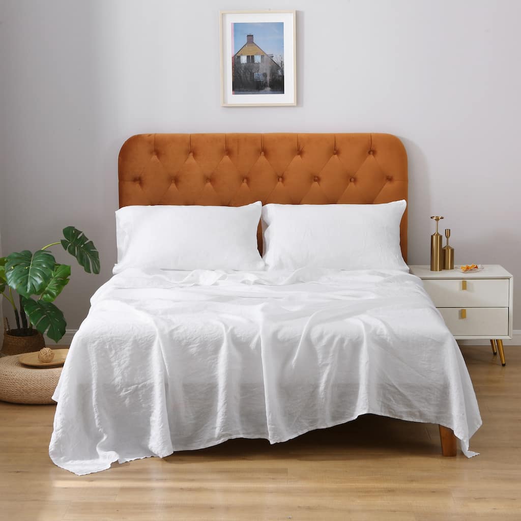 Highland Feather 100% French Linen Sheet Set - 1 Flat Sheet & 1 Fitted Sheet & 2 Pillowcases - Classic Luxury (165gsm)