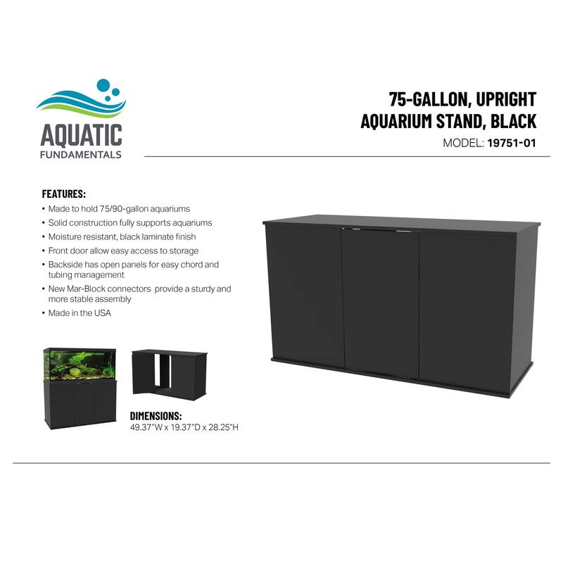 Aquatic Fundamentals 75/90 Gallon Black Aquarium Stand with Enclosed Storage