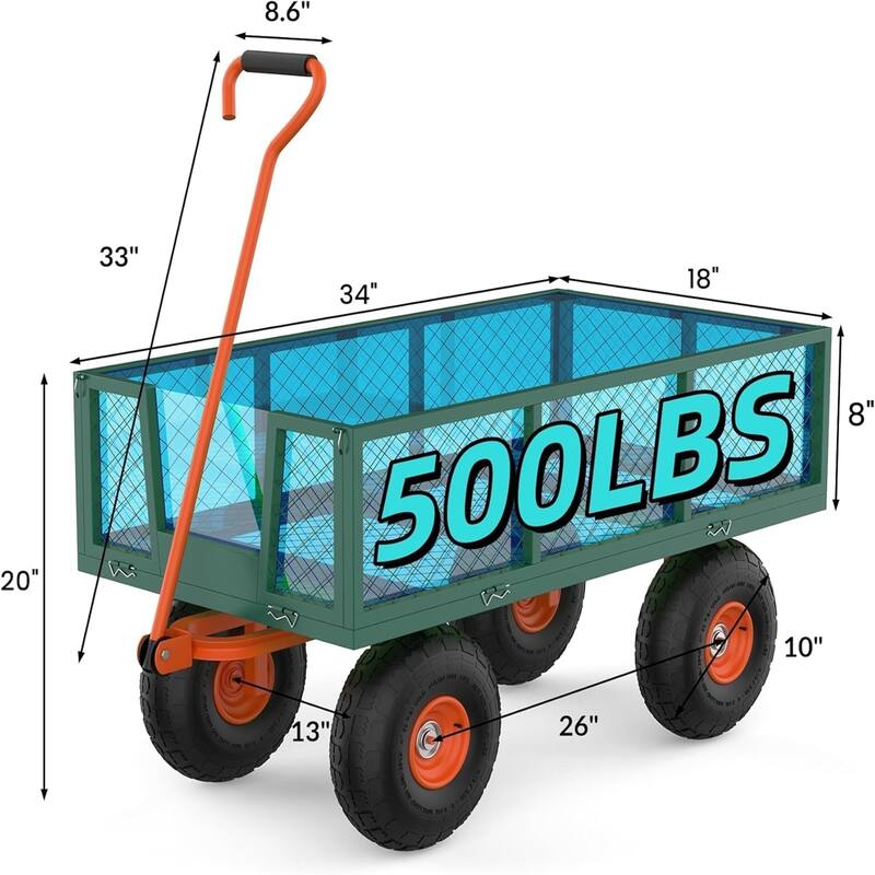 500 lb Capacity Steel Garden Cart Green and Orange