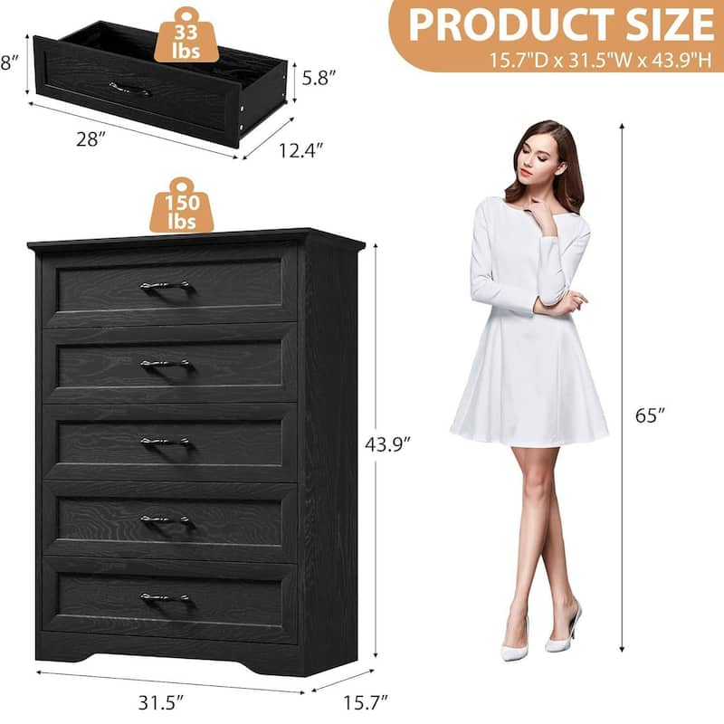 5 Drawers Dresser, Chest of Drawers, Storage Organizer for Bedroom,Living Room
