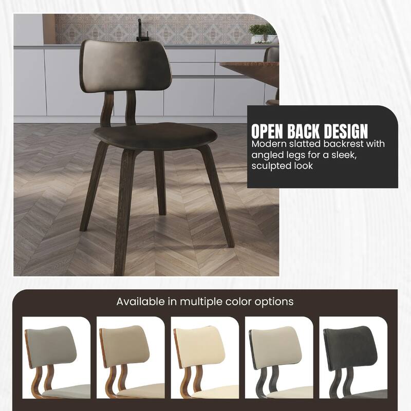Clivo Leather Dining Chair with Open-Back and Poplar Wood Legs for Kitchen or Dining Room Set of 4