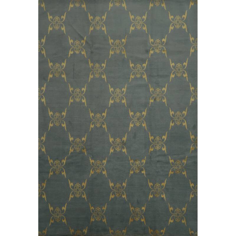 Hand Knotted Oriental 100% Wool Carpet Modern All-Over Navy Blue & Blues Modern Area Rug - 10' 1'' X 8' 2''