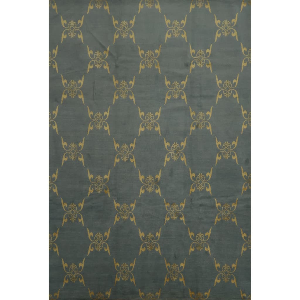 Hand Knotted Oriental 100% Wool Carpet Modern All-Over Navy Blue & Blues Modern Area Rug - 10' 1'' X 8' 2''