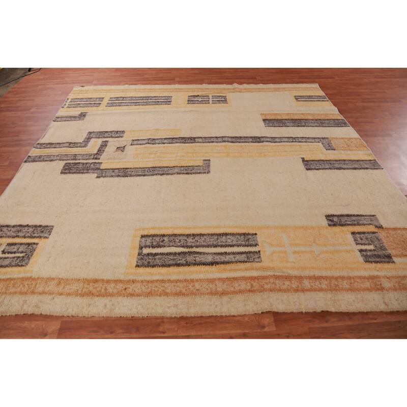 Hand Woven Oriental 100% Jute Carpet Southwestern Modern Beige & Ivories Kilim Area Rug - 9' 3'' X 8' 11''