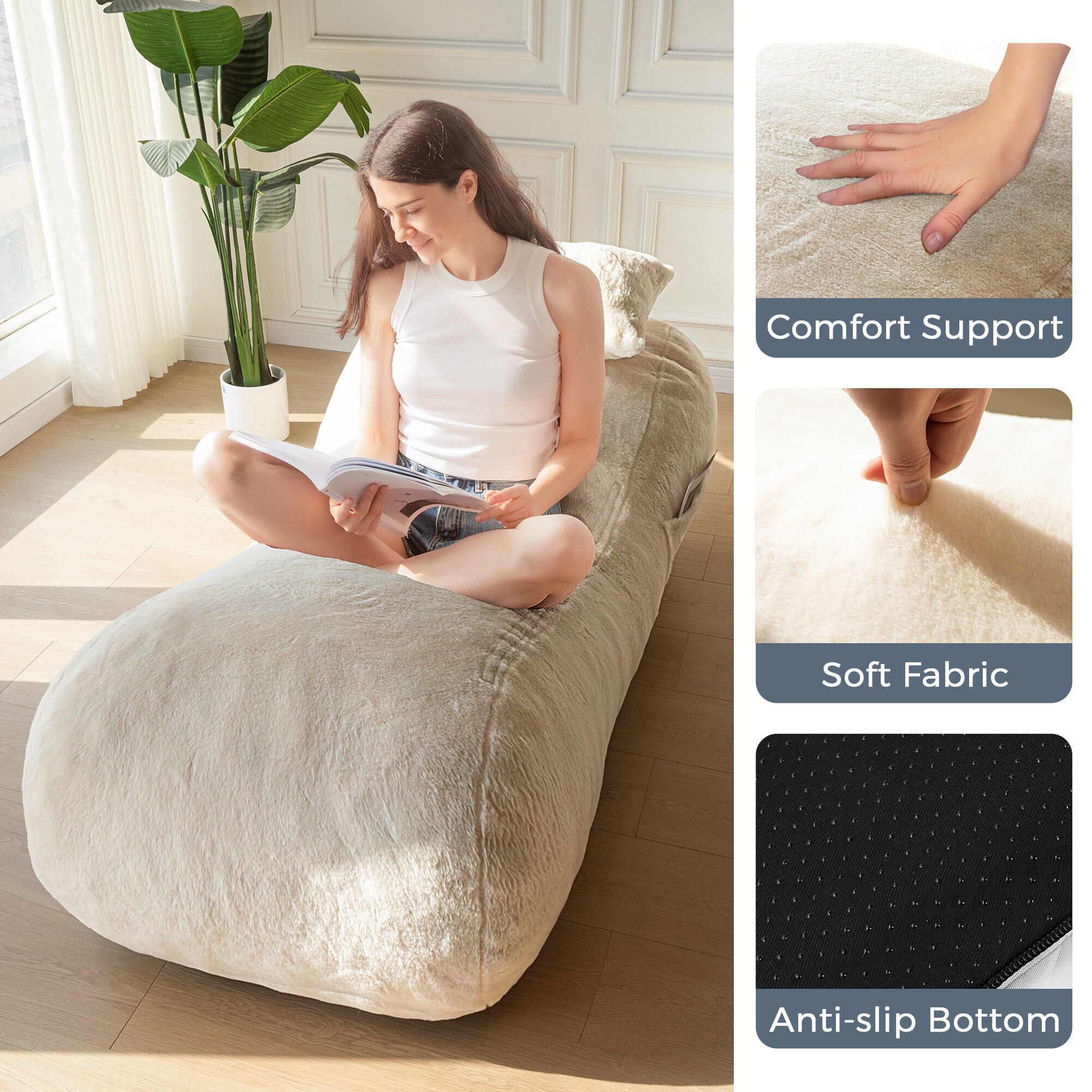 Bean Bag Chaise Lounge Chair with a Pillow and Non-slip Bottom - Main Image