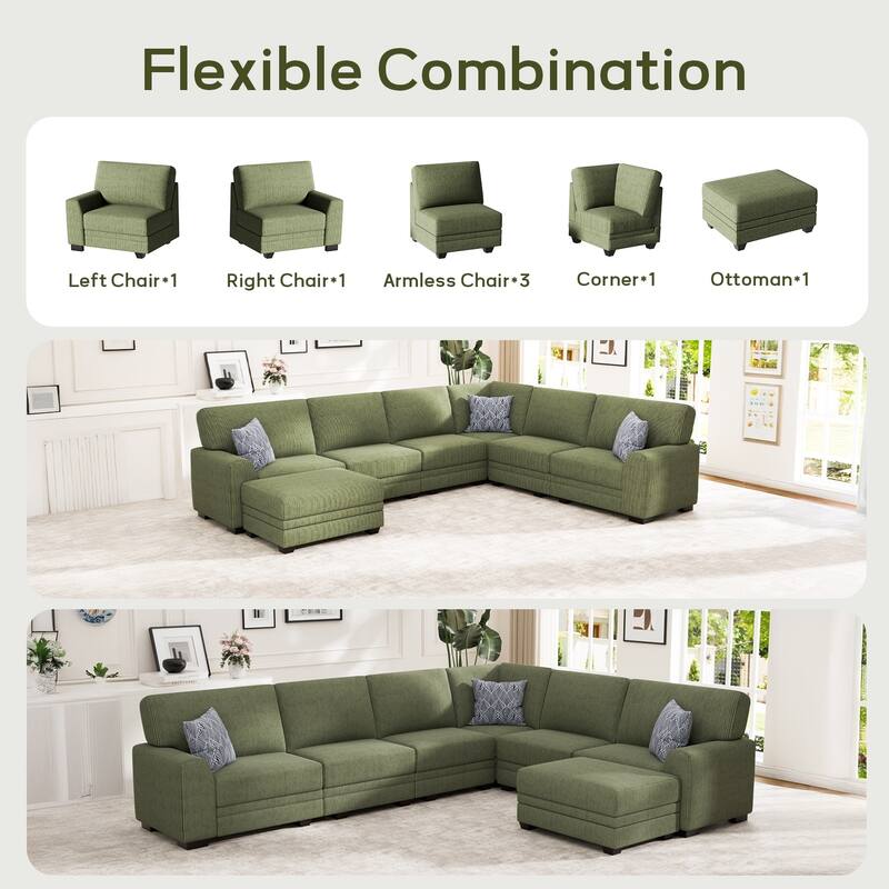 7 Piece Modular Corduroy Sectional With Ottoman