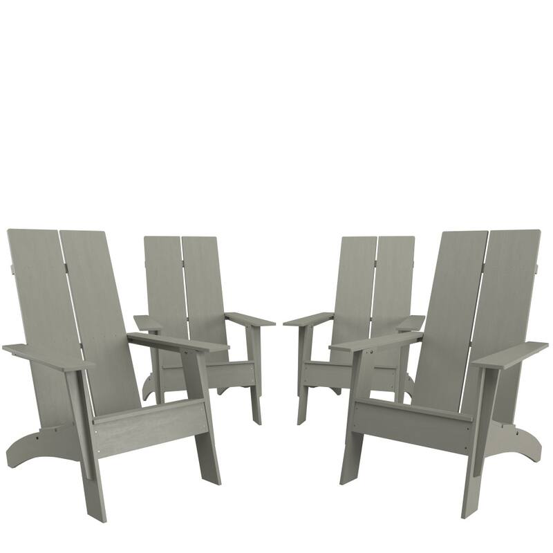 Modern Dual Slat Back Adirondack Style Chairs, Set of 4