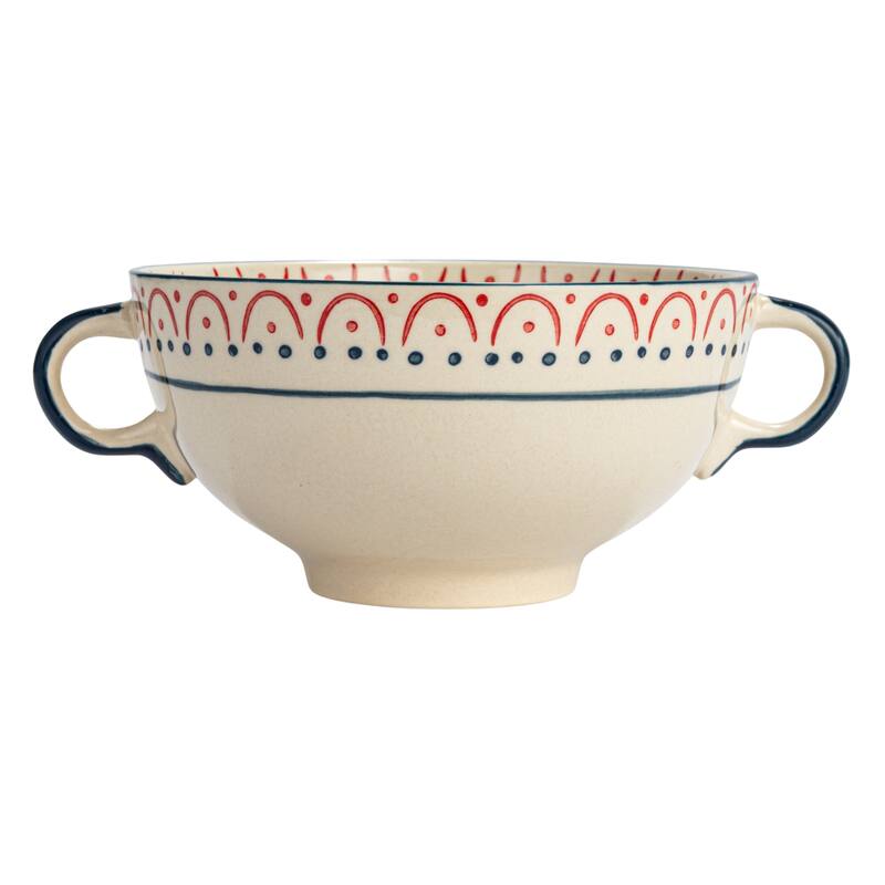 Stoneware Bowls with Handles and Pattern - 7.9"L x 6.1"W x 3.3"H