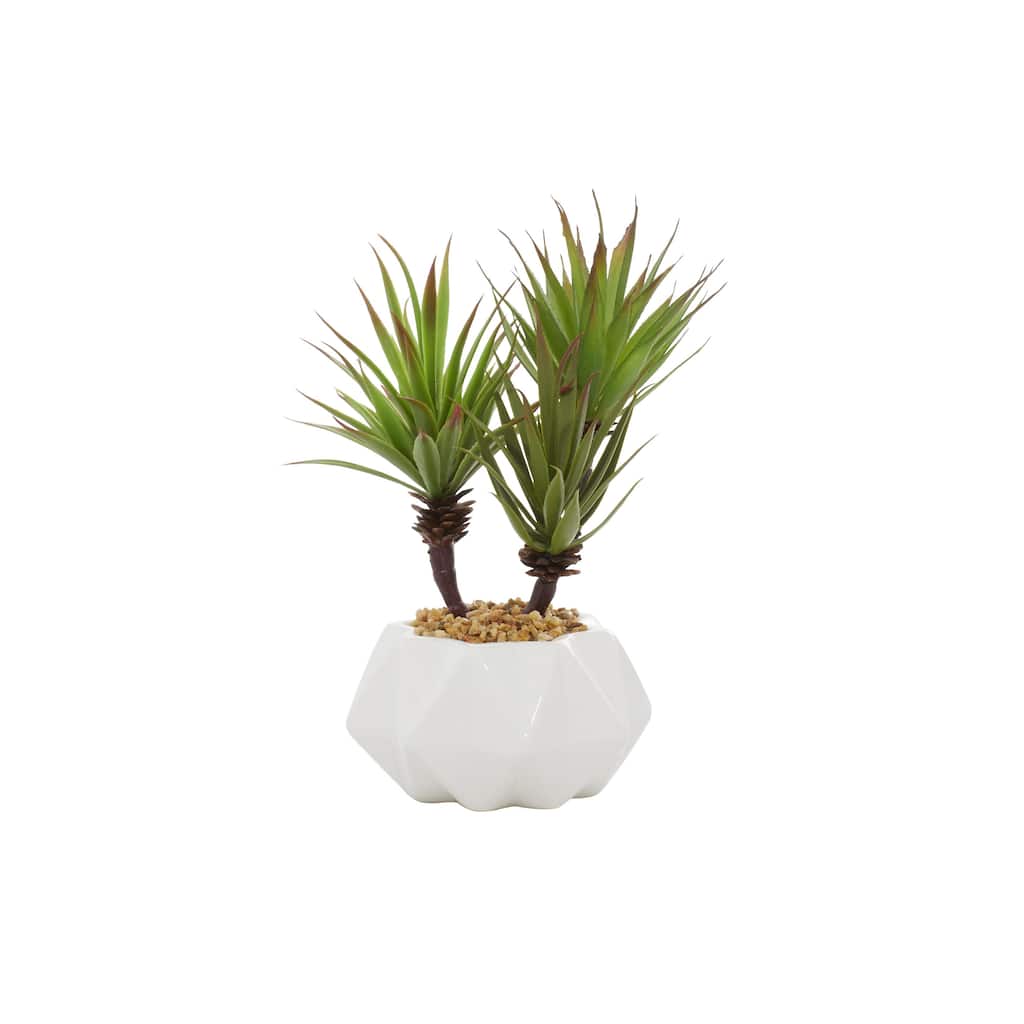 Faux Foliage Agave Indoor Outdoor Artificial Plant with Realistic Leaves and White Ceramic Pot - Green - Roche River Decor
