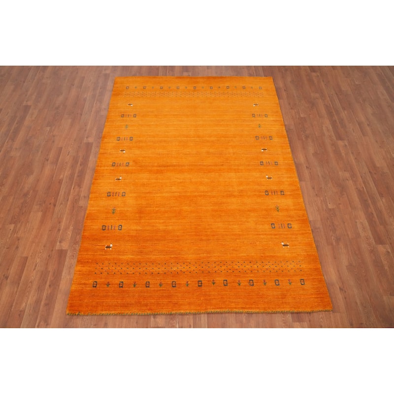 Hand Knotted Oriental 100% Wool Carpet Tribal Animal Pictorial Oranges & Rust Gabbeh Area Rug - 7' 8'' X 5' 2''