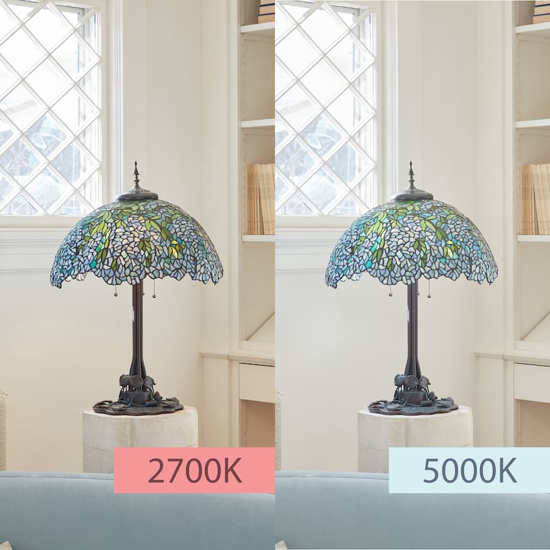 Wisteria River of Goods Tiffany-Style Green and Blue Stained Glass 32-Inch Table Lamp - 22.5" x 22.5" x 32"