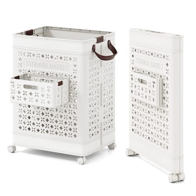 Costway Collapsible Laundry Basket Movable Laundry Cart with Side - See Details