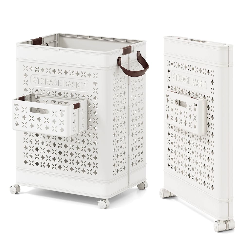 Costway Collapsible Laundry Basket Movable Laundry Cart with Side - See Details