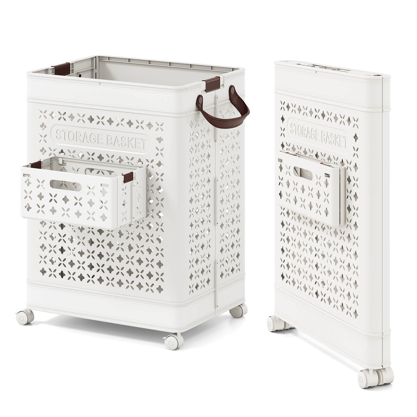 Costway Collapsible Laundry Basket Movable Laundry Cart with Side - See Details