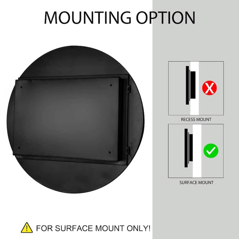 23.6 Inch Surface Mount Round Medicine Cabinet with Mirror and Adjustable Shelves Black Wall Mirror with Storage for Bathroom