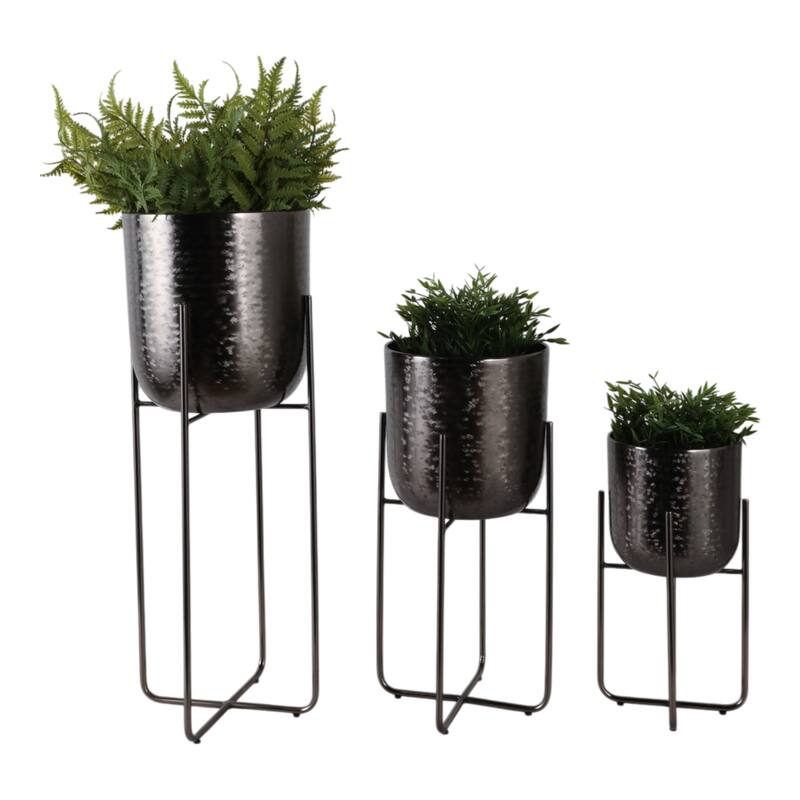 Metal Planters Hammered Design Modern Geometric Stands (Set of 3)