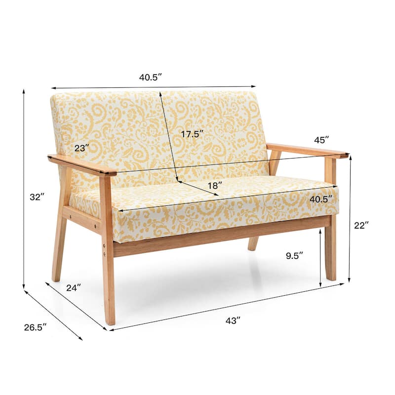 Gymax Modern Fabric Loveseat Sofa Couch Upholstered 2-Seat Wood - 45'' x 26.5'' x 32''