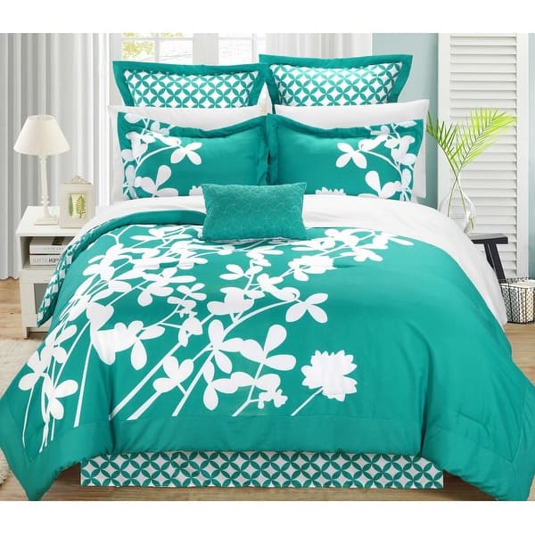 Turquoise 7Piece Floral Bed in a Bag Comforter Set King/Queen Size