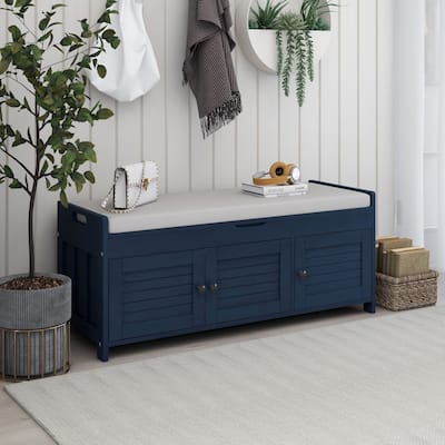 Storage Shoes Bench with 3 Shutter-shaped Doors and Removable Cushion