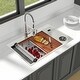 preview thumbnail 7 of 7, 33 in. Drop-In/Topmount Single Bowl 16 Gauge Brushed Nickel Stainless Steel Workstation Kitchen Sink with Glass Rinser