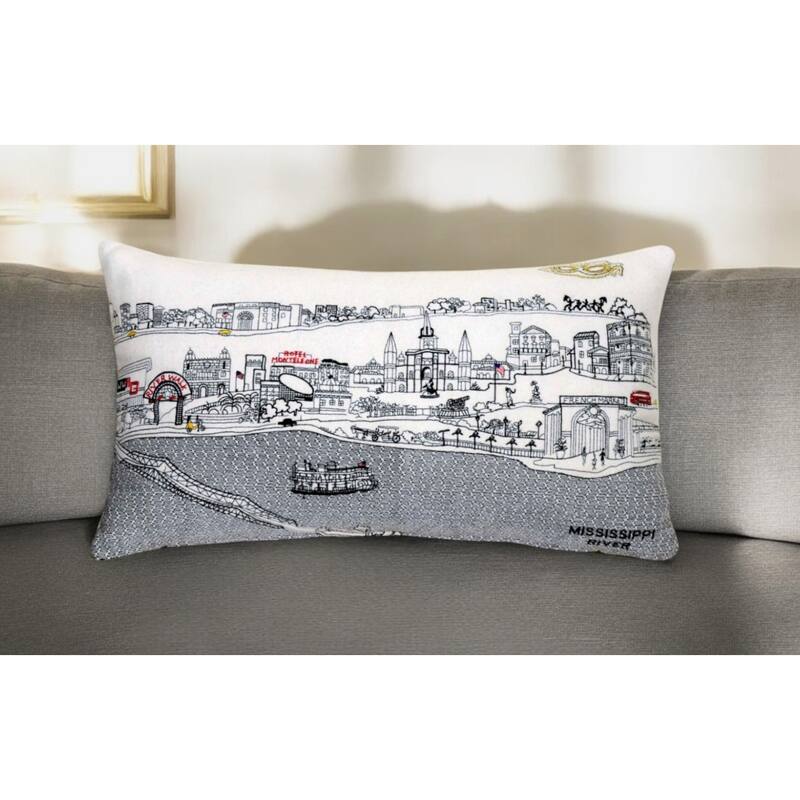 HomeRoots 25" White New Orleans Daylight Skyline Lumbar Decorative Pillow - Bed Rest - Polyester