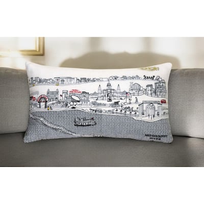 HomeRoots 25" White New Orleans Daylight Skyline Lumbar Decorative Pillow