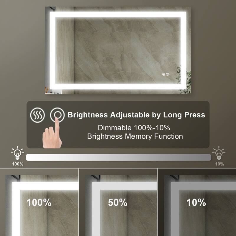 Wall Mounted LED Bathroom Mirror With Memory Function,Dimmable, Anti-Fog (Horizontal/Vertical)