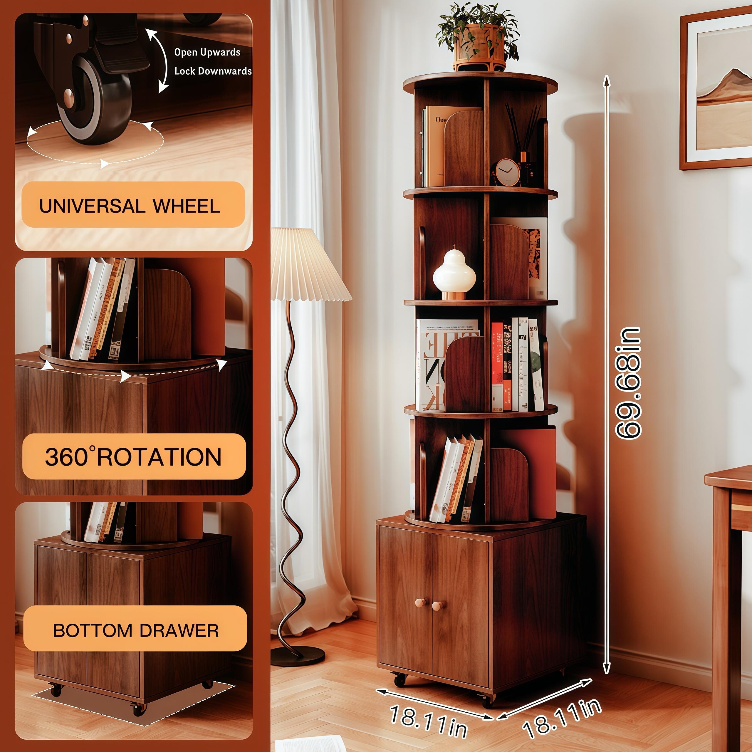 Rotating Bookshelf,360 Degree Display 5 Tier Corner Bookshelf With