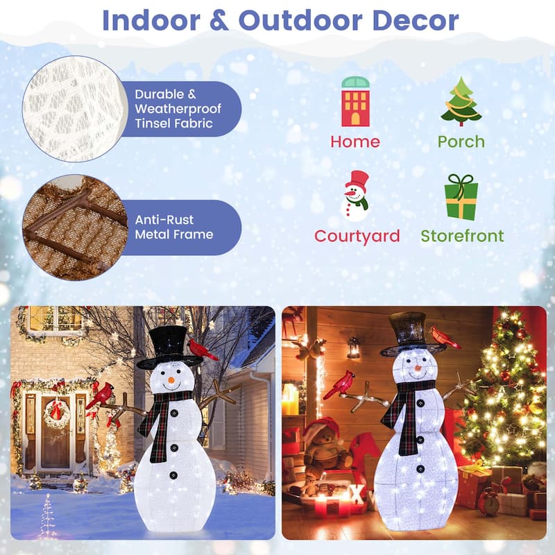 Costway 4.2 FT Pre-Lit Snowman & Redbirds Christmas Decoration with - See Details