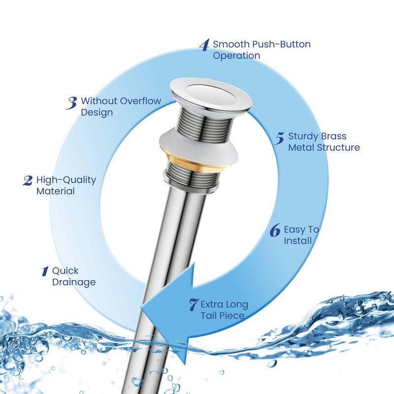 Bathroom Sink Pop Up Drain Stopper with 12" tailpiece, without Overflow