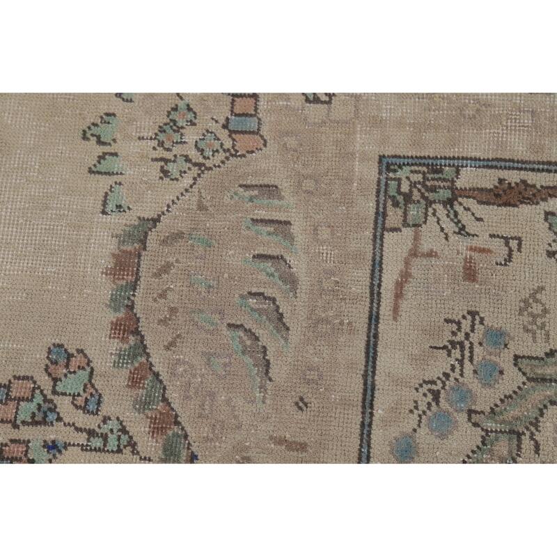 Medallion Tabriz Persian Area Rug Oriental Beige Handmade Wool Carpet - 6'9"x 9'7"