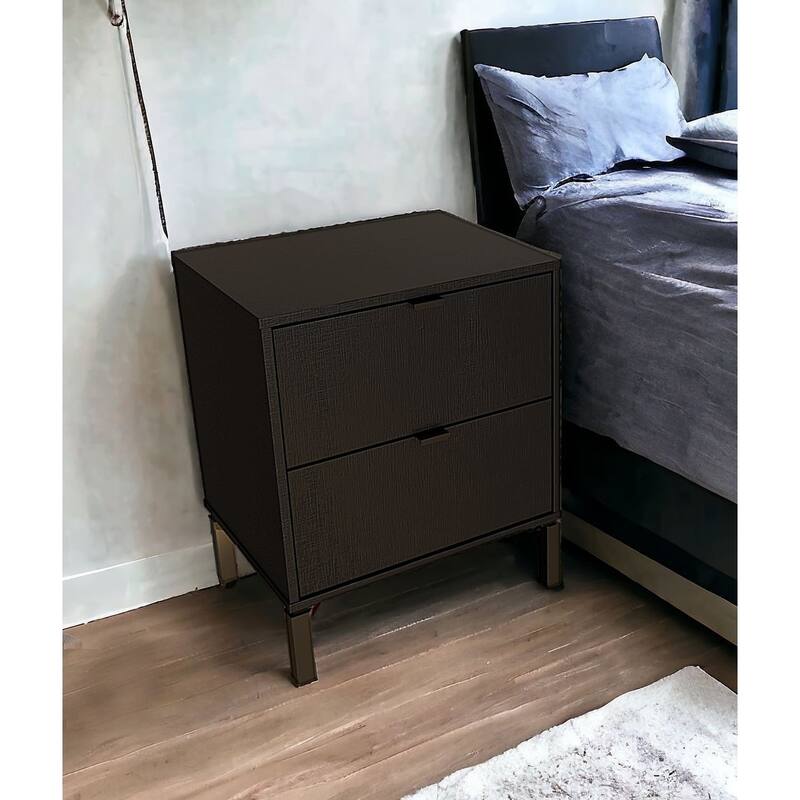 HomeRoots 24" Black Two Drawer Faux Wood Nightstand - Black