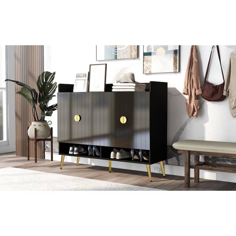 Shoe Cabinet with Doors, 11-Tier Shoe Storage Cabinet with Adjustable Shelves, Modern Wooden Shoes Shoe Storage Organizer