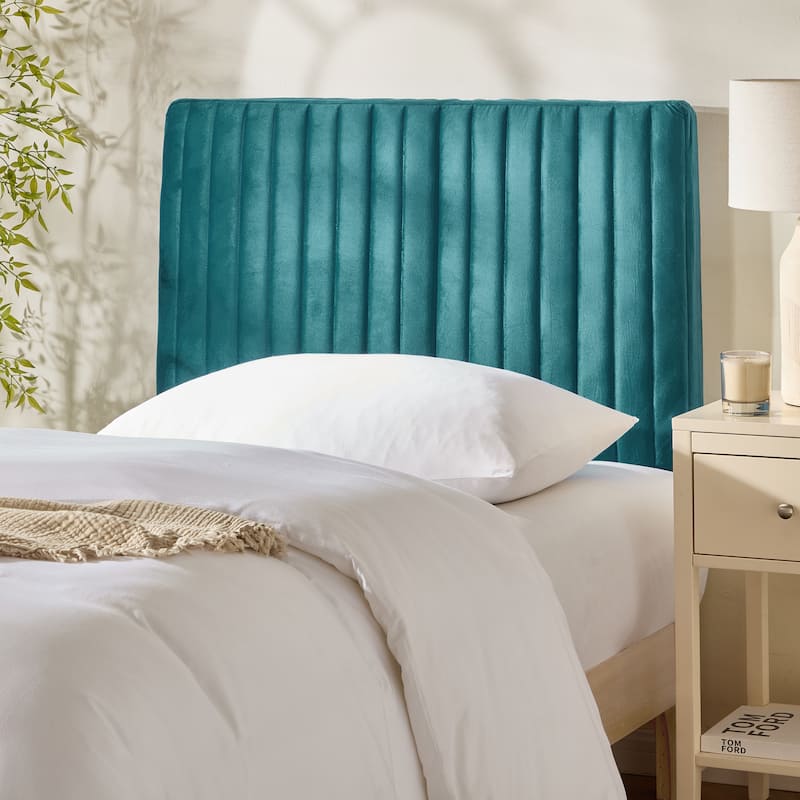 Empyrean Velvet Headboard, Floating Wall-Mounted, Easy Assemble Upholstered Peel & Stick, 3D Soundproof Bed Wall Panels - Teal - Twin