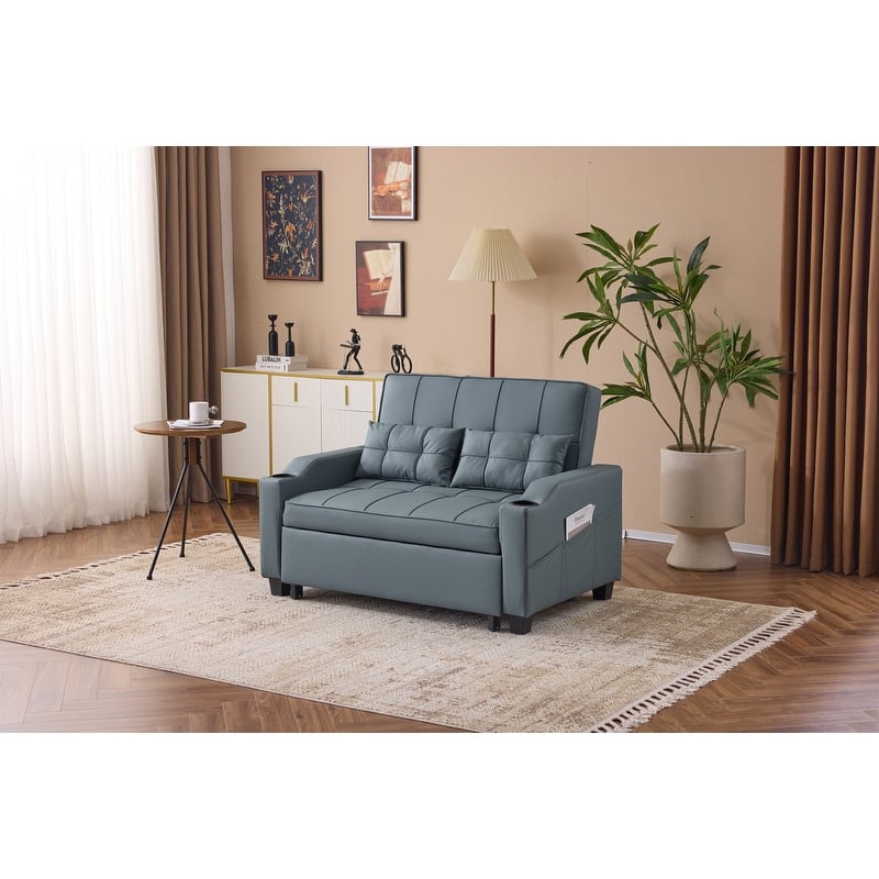 Tufted Upholstered Leather Sleeper Sofa Bed