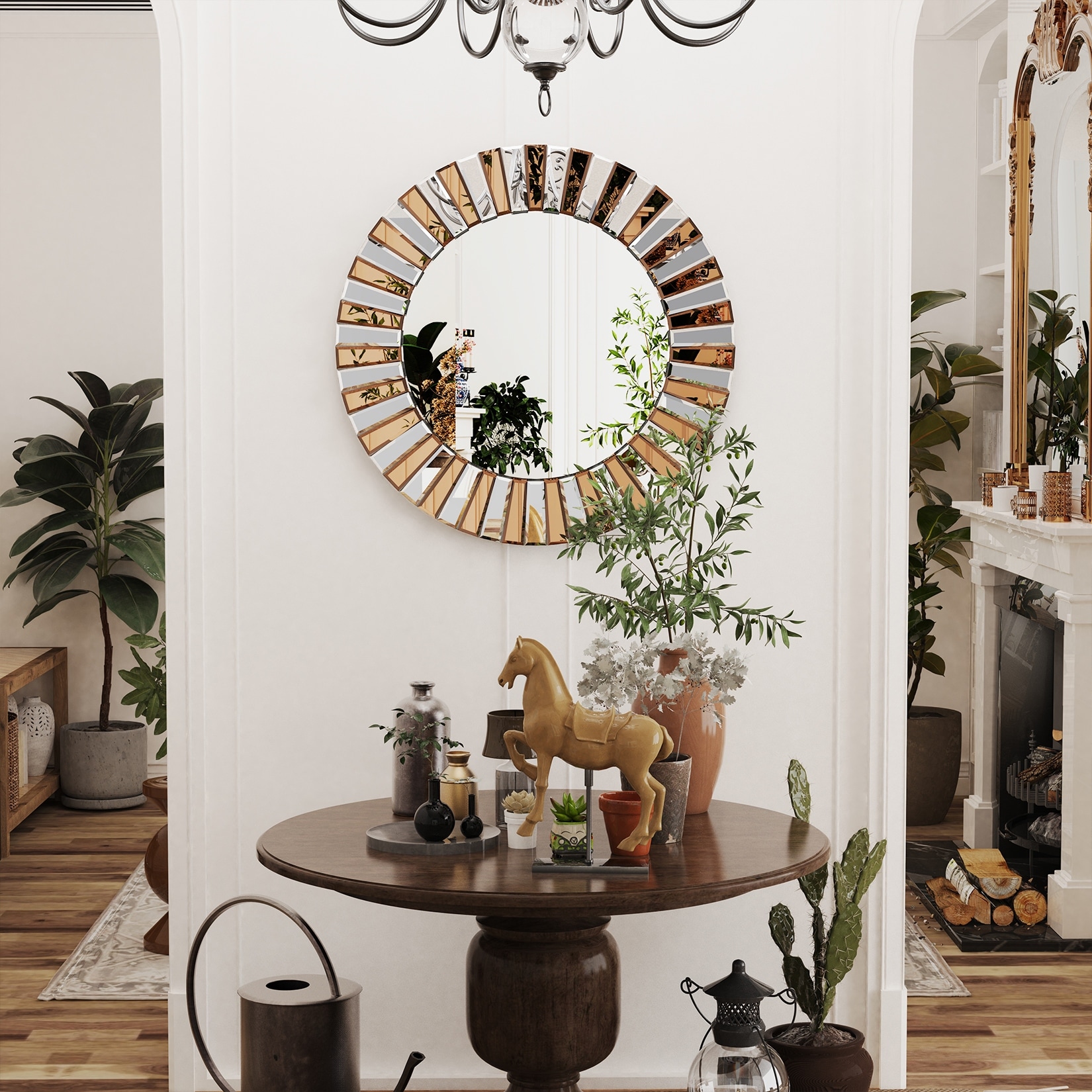 Large Sunburst Glass Round Wall Mirror - On Sale - Overstock
