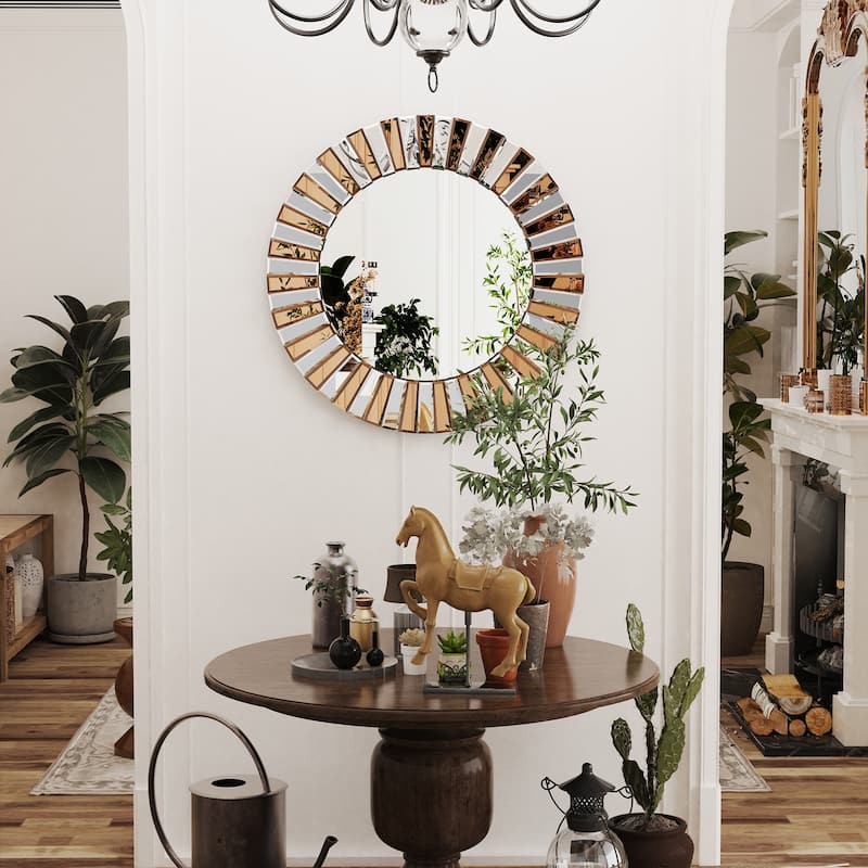 Large Sunburst Glass Round Wall Mirror