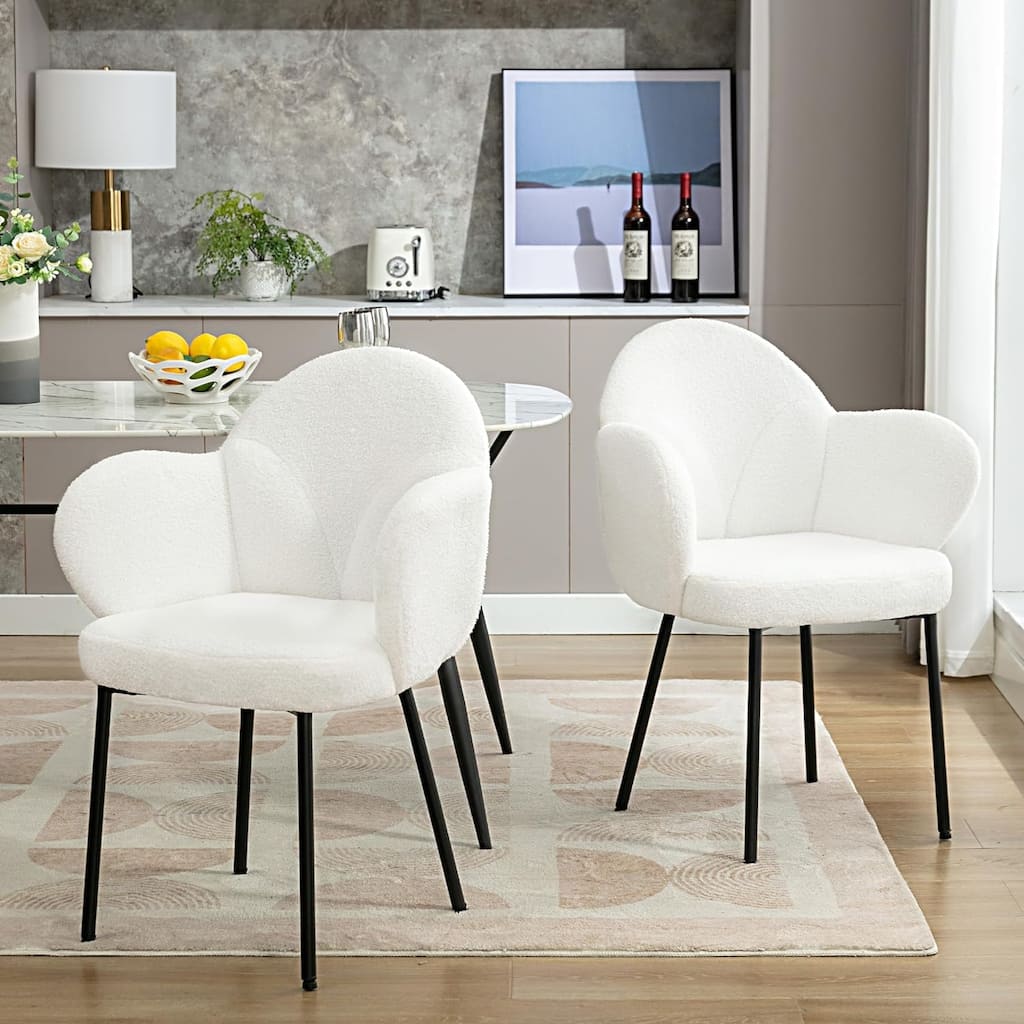 XINMICS Boucle Dining Chairs with Arms Mid-century Modern Kitchen Chairs(Set of 2)